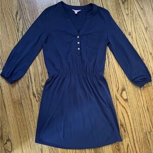 Lilly Pulitzer Beckett Dress Navy elastic waistband Sz. Med Nautical Beach